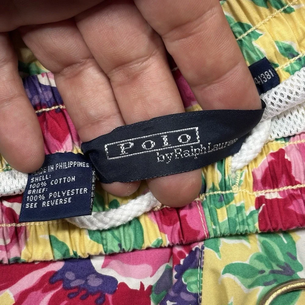 VTG Polo Ralph Lauren Mens XL Swim Trunks Floral Cotton Shorts Beach Romantic EC